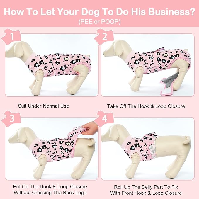 Kuoser Dog Recovery Suit for Dogs After Surgery,Professional Surgical Onesie for Female Male Dogs Spay Neuter,Soft Dog Surgery Suit Bodysuit for Abdominal Wounds Skin Disease,Pink Leopard S
