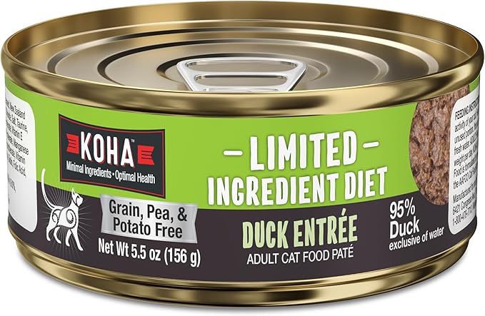 KOHA Limited Ingredient Diet Duck Pate for Cats - Single Meat Wet Cat Food for Sensitive Stomachs - Pate Cat Food with No Fillers - 5.5oz Pack of 24
