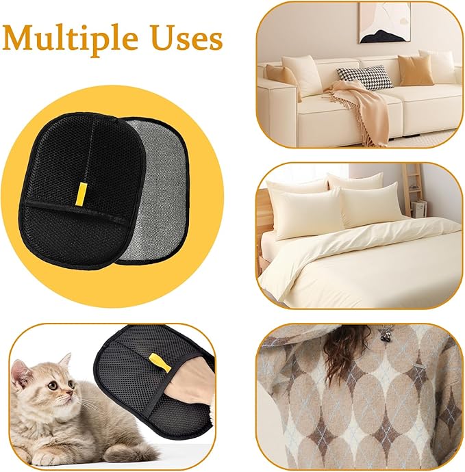 The Magic Brush Pet Hair Remover, Acssart Pet Hair Removal Glove, Electrostatic Pet Grooming Gloves, Efficient Reusable Cat & Dog Hair Remover for Couch, Furniture, Carpet, Curtain (3PCS)