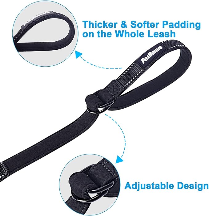 PetBonus Short Dog Leash, Safety Wrist Strap for Retractable Dog Leash, Reflective Design and Adjustable Soft Padded Handle, Extra Layer Security for Pet Stroller (Black)