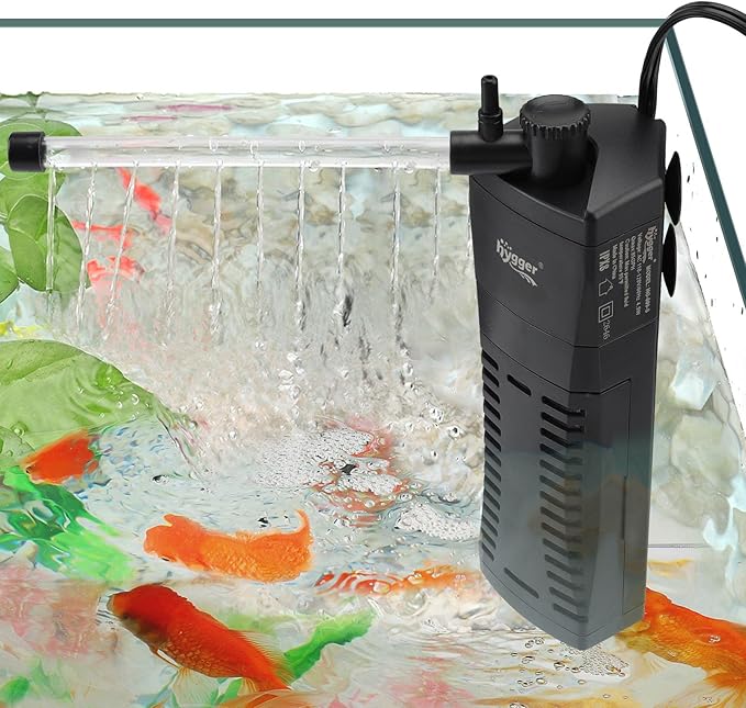 hygger Submersible Aquarium Power Filter 80 GPH for 3-10 Gallon Fish Tank Corner Internal Filter with Bio Ball Sponge 3-Stage Filtration System