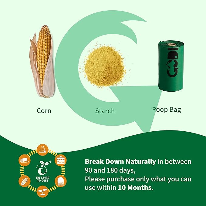 Certified 100% Compostable Poop Bags for Dogs, 270 Count Guaranteed Leak Proof and 18 Microns Extra Thick Dog Waste Bag, 18 Rolls of Plant Based Doggie Poop Bag, No Scented with ASTM D6400 & EN13432