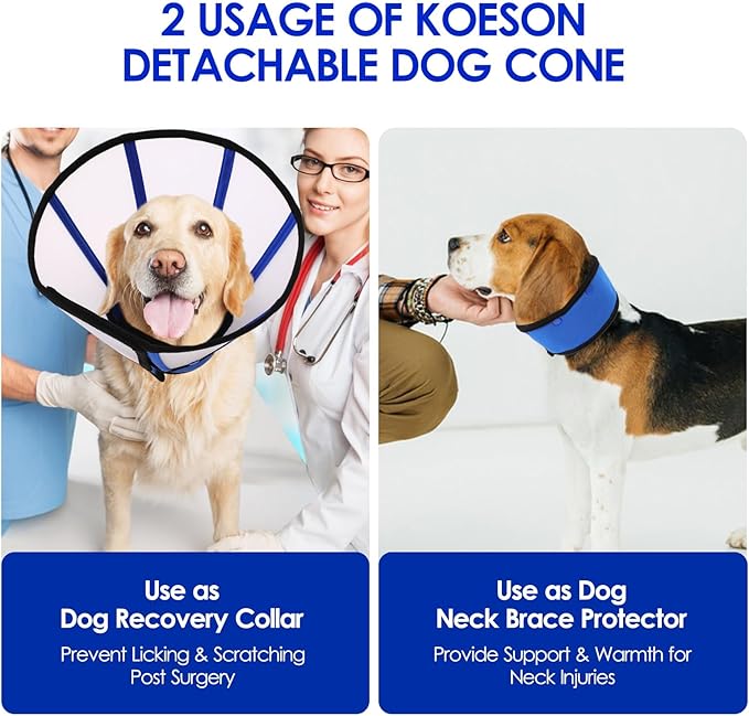 KOESON Dog Cone Collar, Soft Cones for Large Dogs, Professional Large Dog Surgery Recovery Cone with Adjustable Hook & Loop, Comfortable Pet Elizabethan Collars to Stop Licking, Blue L