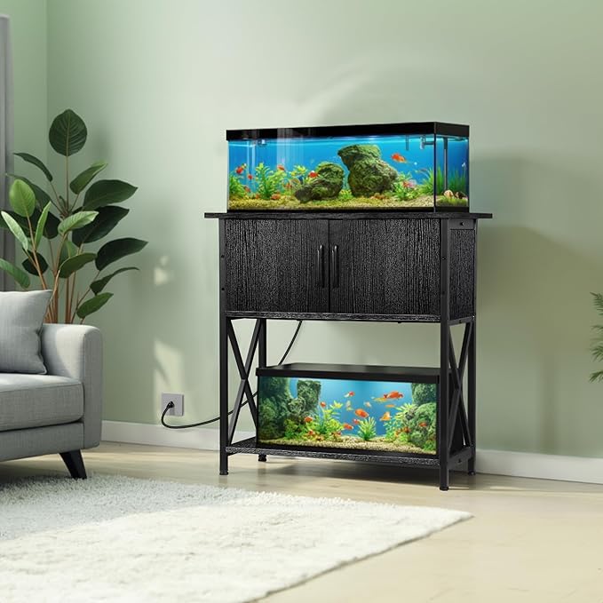ZENY 20-29 Gallon Fish Tank Stand with Cabinet for Fish Tank Accessories Storage, Metal Double Aquarium Stand, 30.71''L x 12.6''W Tabletop, 330LBS Capacity
