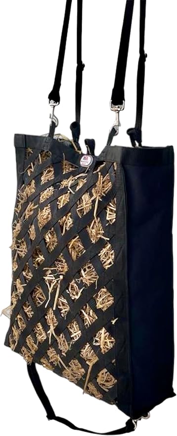 Majestic Ally Premium Nylon Hay Bag for Horses and Livestock, Simulates Grazing, Slow Feeding, Heavy-Duty PP Webbing,Quick-Adjust Straps, Small Hole for Digestion, Multiple Colors (Black)
