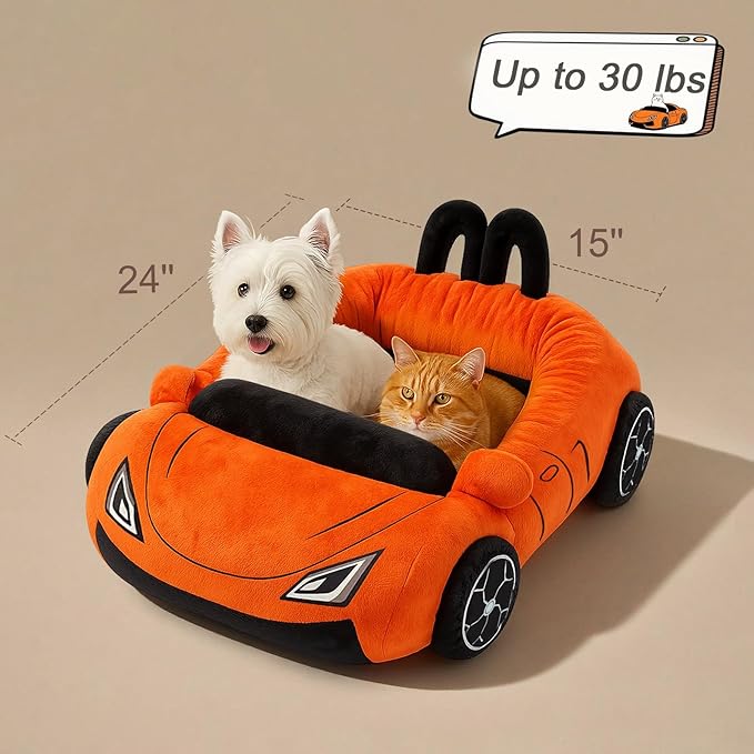 Cute Cat Beds Kitten Beds, Soft Small Dog Beds, Washable Pet Beds for Puppy and Kitty, Funny Supercar Cat Toys, 24 Inch