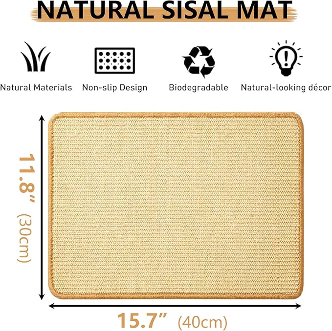 Oncpcare 4PCS Rabbit Scratch Mat - Natural Bunny Scratching Pad for Claws & Teeth Care, Cages & Pet Cage Bedding, 16x12