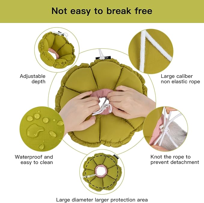 H HIDREAM Soft Cat Cone Collar， Cute Adjustable Cat Recovery Collar，Elizabethan e Collar That can Protect Head and Foot Wounds，Green Flower All-Season Style