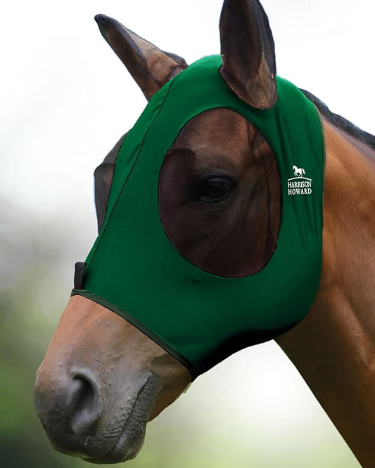 Harrison Howard Super Comfort Stretchy Fly Mask Large Eye Space with UV Protection Soft on Skin with Breathability Deep Green M Cob