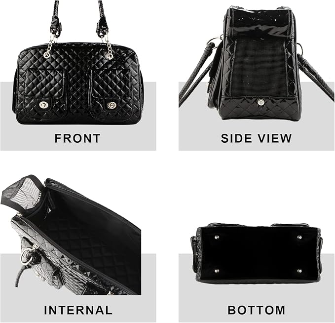 Soft-Sided Pet Travel Carrier Airline Approved for Pet Small Dog and Cat Collapsible, Black Shiny Patent Leather