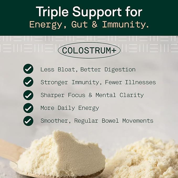 Adapt Naturals Colostrum Supplement with Lactoferrin & Beta-Glucan, Bio-Avail Grass Fed Bovine Colostrum Powder for Gut Health, Immune Support & Vitality | Non-GMO, 2500mg, Unflavored - 30 Days Supply