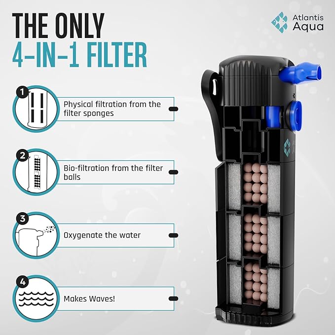 55 Gallon Fish Tank Filter to 100 Gallon Fish Tank Filter | Silent Fish Tank Filter | Large Fish Tank Filter | Submersible Aquarium Filter, 75 Gallon Fish Tank Filter, in Tank Aquarium Filter