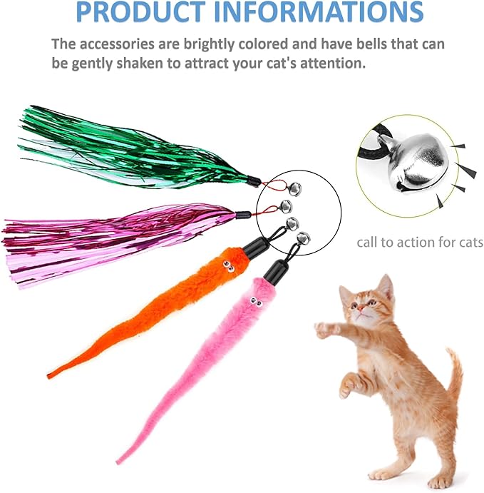 2pcs Retractable Wand Toys, Cat Fishing Rod with 11 Pcs Feather Refills for Indoor & Outdoor Cats