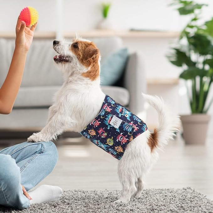 CuteBone Dog Diapers Male Belly Bands 3 Pack for Male Dogs Reusable Puppy Wraps DM65M