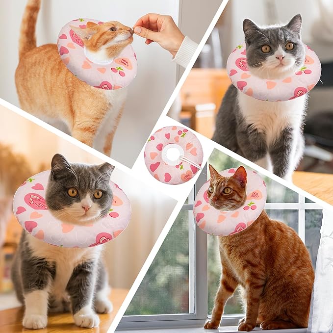 Cat Cone Soft Collar - Adjustable Recovery E Collar for Small, Medium, Large Cats - Cute Donut After Surgery, Anti-Lick Wound Healing Elizabethan for Kittens (Pink Heart, Medium)