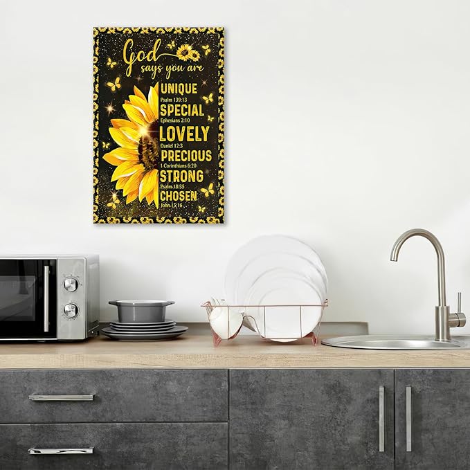 Christian Sunflower Bathroom Pictures Wall Art, Bible Verse Bathroom Wall Decor for Bedroom Office Wall Decorations for Bathroom Living Room Painting Artwork Modern Poster Prints 24"L x 16"W