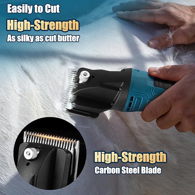 Cordless Electric Professional Horse Clippers,Horse Clippers with 2 PCS Rechargeable Lithium Battery,6 Speeds Heavy Duty Animal Grooming Clippers for Thick Coat