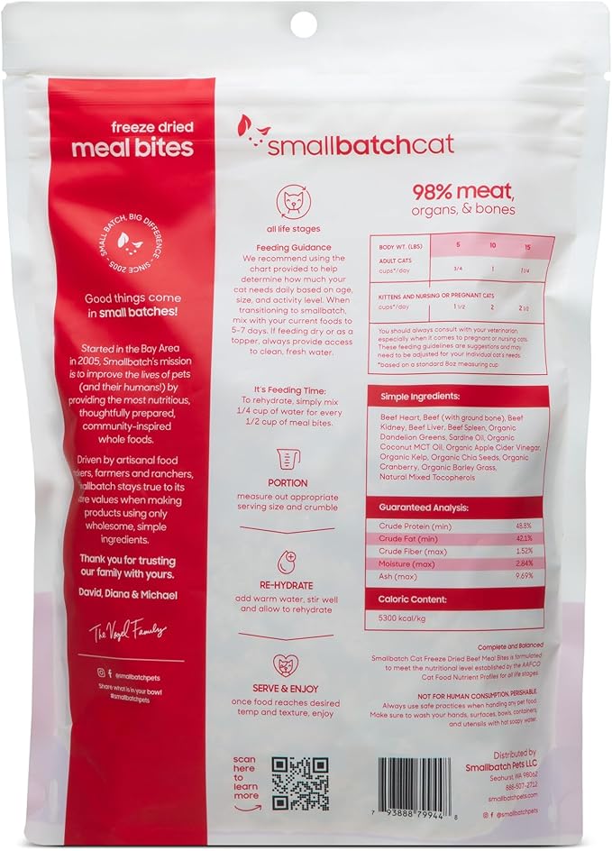 smallbatch Pets Freeze Dried Cat Treats, Raw Dry Cat Food Bites, Beef Recipe, High Protein Food Topper or Training Treats for Cats, Humanely Sourced Meat, Made in The USA, Non GMO, 10 oz Bag