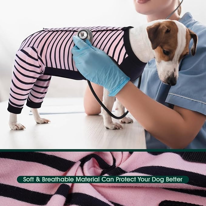 Kuoser Dog Recovery Suit, Anti Licking Dogs Rear Leg Sleeve, Abdominal Dog Surgical Suit with Pants Cover Protect Wounds, Dogs Elbow Protector Soft Pet Surgery Onesie Cone Alternative, Pink 4XL