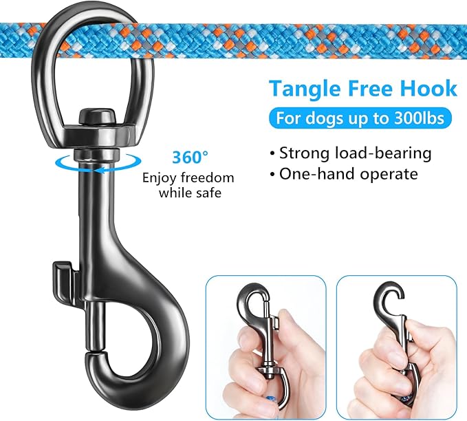 Tresbro Dog Camping Leash, 50ft/75ft/100ft Trolley System for Dogs up to 300lbs, Portable Lightweight Dog Runner Lead for Yard, Reflective Tie Out Cable for Camping, Courtyard, Park, Outside