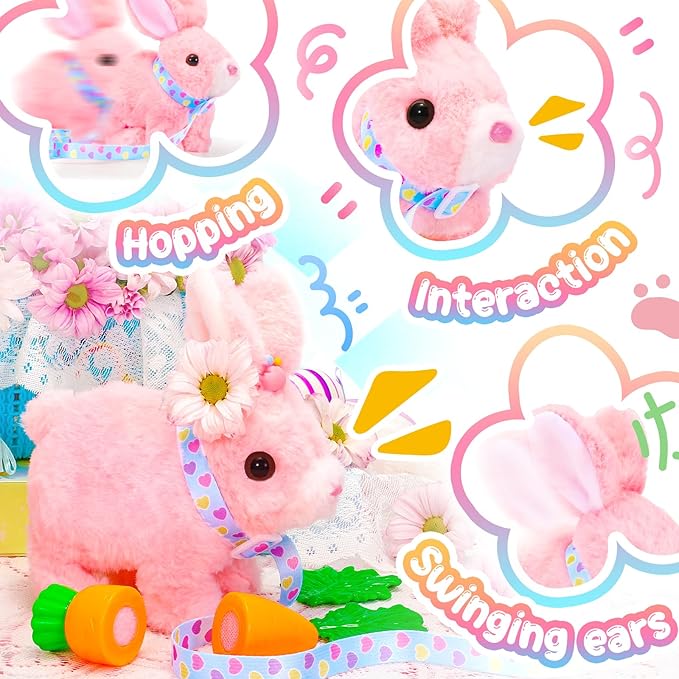 Tagitary Plush Bunny Toys for Kids - Interactive Electronic Rabbit with Sounds, Wiggling Ears, Hopping Motion, Leash - Perfect for Easter, Christmas, or Birthday Gifts