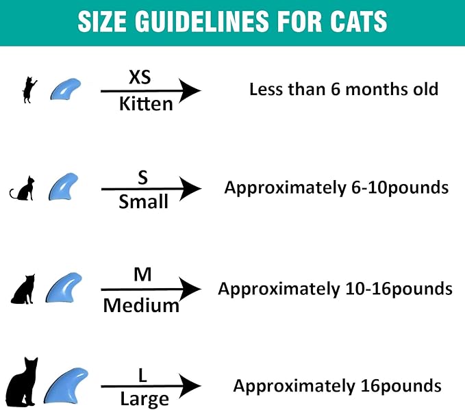 10x Colors / 100 pcs Cat Nail Caps | Cat Claw Covers with Adhesives and Applicators | Alpha (M)