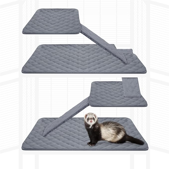 Paw Inspired Fitted Fleece Liners for Ferret Nation, Critter Nation Cage for Ferrets, Rats, Chinchillas, Hedgehogs & Other Small Animals (Gray, Double Unit Set)