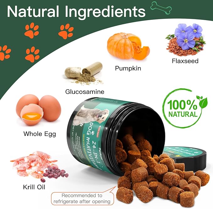 Dog Vitamins and Supplements, Senior & Puppy Multivitamin for Dogs Support with Glucosamine Chondroitin Omega Probiotics - Dog Multivitamins Chewable for Hip & Joint, Skin, Immune - (Pumpkin 120 Ct)