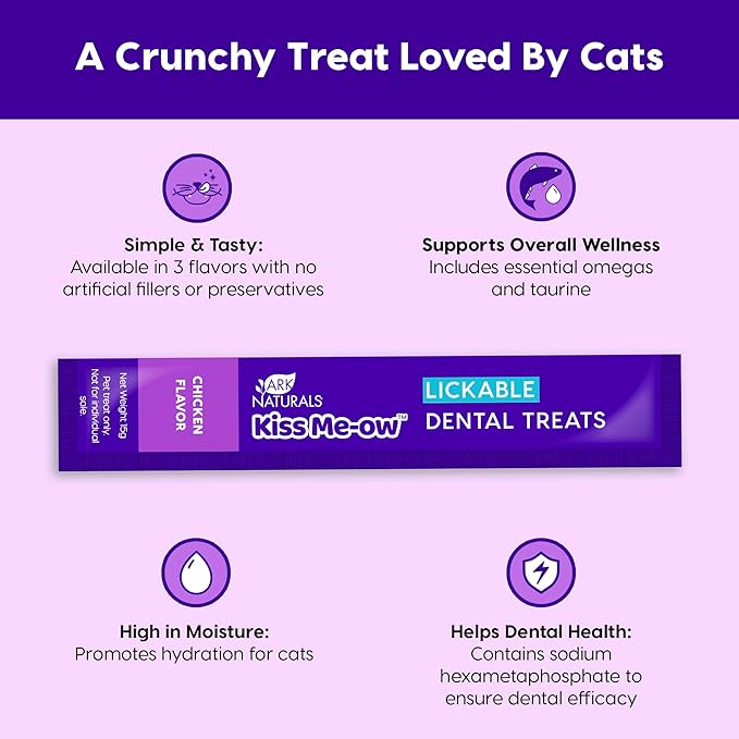 Ark Naturals Kiss Me-Ow Lickable Dental Cat Treats, Chicken Flavored, No Artificial Flavors, 2 Ounces (Pack of 6)