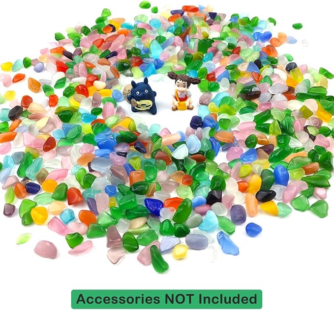 WAYBER 1 Lb/460g Colorful Pebbles Decorative Crystal Stones Sea Glass Opal Rocks Gravel Sand for Aquarium/Turtle Tank/Succulent Plants/Flowerpot/Vase Decoration (Fill 1 Cup)