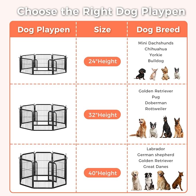 24 Inch 8 Panels Dog Playpen - Metal Pet Exercise Pen for Puppy, Indoor/Outdoor Dog Fence for Yard, Garden, Camping & RV Travel