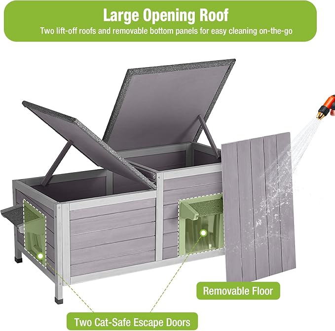 GUTINNEEN Outdoor Cat House Weatherproof Feral Kitty Shelter for Winter Cat Condo with Large Opening Roof (1-Story（AIR93）)