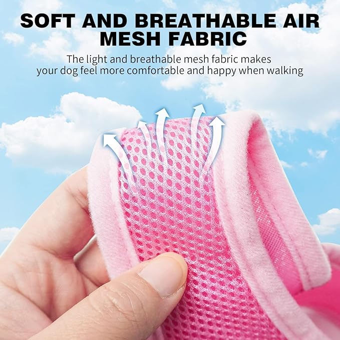 BINGPET No Pull Dog Harness Medium Sized,Breathable Mesh Puppy Cat Harnesses,Pink, M