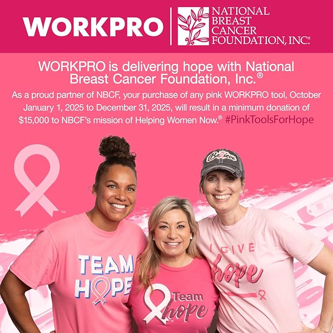 WORKPRO 8-Piece Pink Garden Tool Set, Stainless Steel Gardening Tools with Wood Handle, Including Garden Tote, Gloves, Trowel, Hand Weeder, Cultivator and More, Gardening Gifts For Women - Pink Ribbon