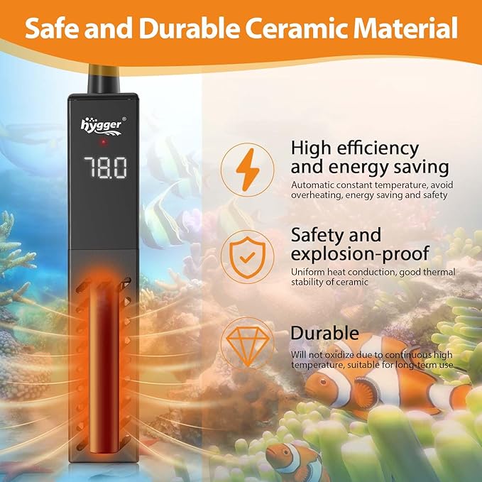 hygger Upgrade Ceramic Aquarium Heater, 500W Digital Fish Tank Heater with Automatic Power-Off and Over-Temperature Protection, Energy Saving Submersible Aquarium Heater for Freshwater and Saltwater