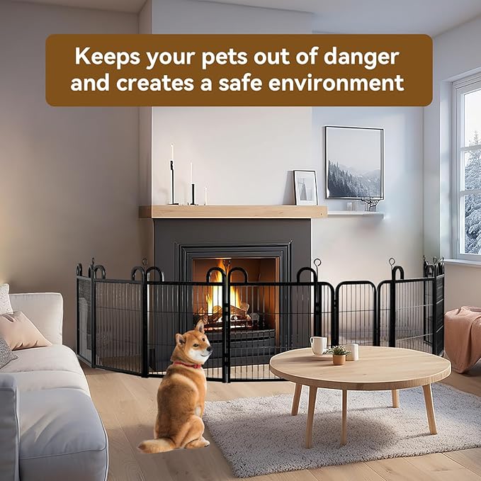 Puppy Playpen 8 Panels Small Dog Fence Outdoor Indoor Use 24" Height Anti-Rust with Doors Portable Dog Play Pen for RV Camping Yard, Total 15FT, 17 Sq.ft, Snowy Black