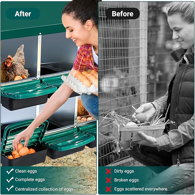 Nesting Boxes for Chickens, Chickens Laying Boxes for Chicken Coop with Legs, 6 Compartments Chicken Nesting Boxes, with Removable Tray, Easy Cleaning, for Hens Outdoor Chicken Coop Farm Yard, Green