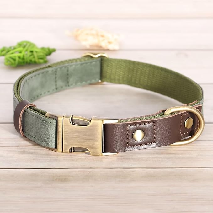 Didog Soft PU Leather Dog Collar for Large Dogs,Classic Adjustable Dog Collars with Quick Release Metal Buckle,Easy Clean and Comfortable with Nylon Lining,Green,L Neck 15-23"