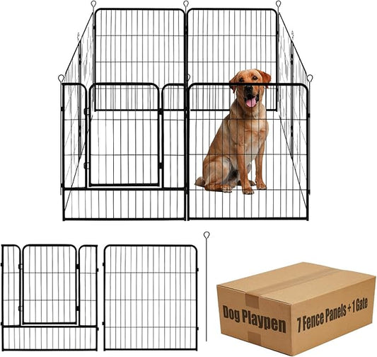 Dog Playpen,24 32 40 48 in(H) Pet Fence Outdoor for Rv Camping,Garden Fence Medium Animal Barrie for Yard,11Ft(L)-56Ft(L) Black Metal Temporary Fencing