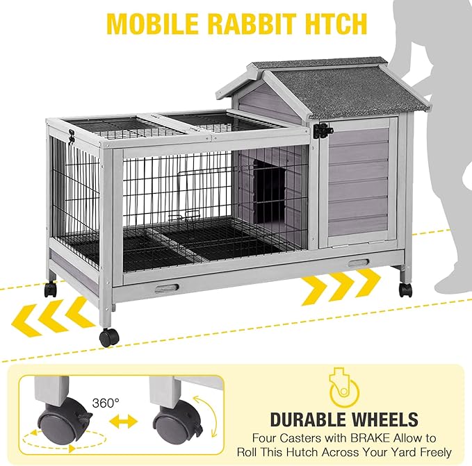 AIVITUVIN Rabbit Hutch Indoor with Wire Rabbit Cage Outdoor Bunny Cage with Run Guinea Pig Cage Leakproof Pull Out Tray