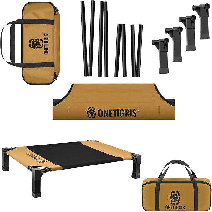 ONETIGRIS Elevated Dog Cot, Raised Bed for Medium Large Dogs Indoor Outdoor Cooling Elevated Dog Beds with Breathable Teslin Mesh and No-Slip Feet (Brown, Large)