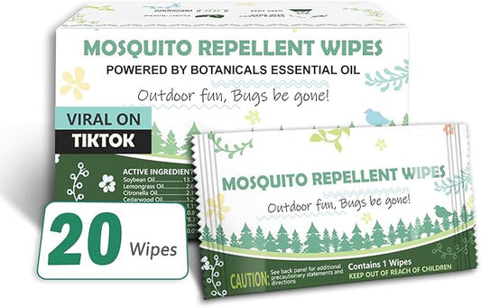 Natural Mosquito Repellent Wipes, DEET Free Insect & Bug Repellent Wipes, Easy to Use, Long Lasting, Travel Sized