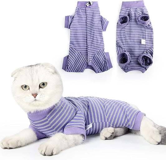 LIANZIMAU Cat Surgical Recovery Suit Professional for Male Female Dog Abdominal Wounds Cone E-Collar Alternative Anti-Licking Pet Surgical Recovery Pajama Suit Soft Fabric Onesie for Cats