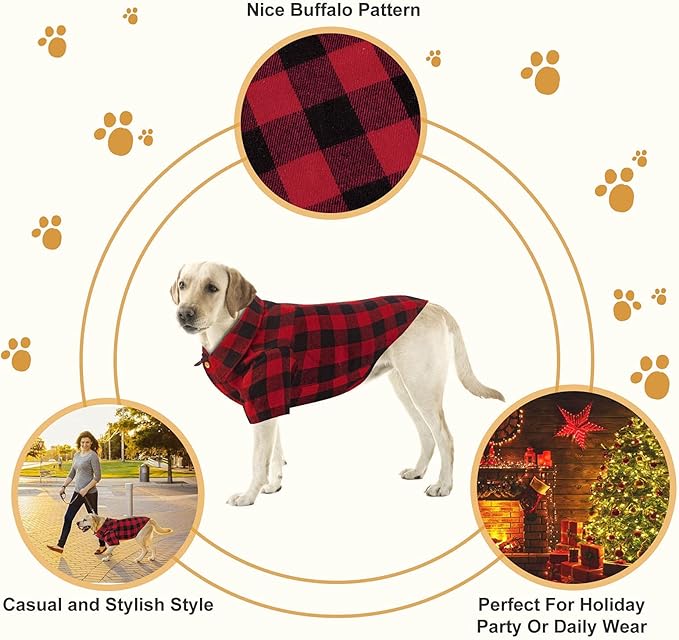 Plaid Buffalo Dog Outfit - Soft Casual Dog & Cat Clothes for Small to Large Puppies - Red, Halloween & Christmas Costume (L)