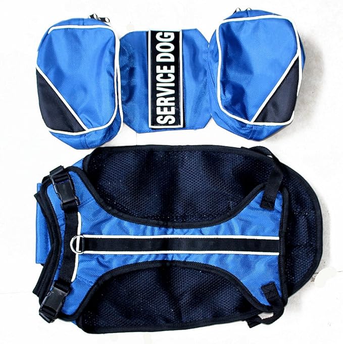 Serijoars Dog Vest Harnesses with Saddlebag Backpack for Camping & Travel - Reflective Hound Hiking Backpack Saddle Bag - Lightweight Vest Harness for Medium & Large Dogs (Blue, M)