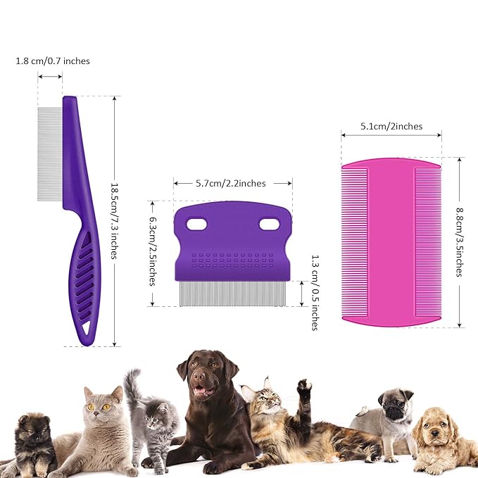 6 Pieces Pet Lice Combs Dog Grooming Flea Cat Tear Stain Comb for Removal Dandruff, Hair Stain, Nit(Pink, Green, Purple, Yellow)