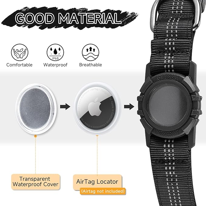 Dog Collar Compatible with Airtag, with Waterproof Cover, Multiple Colors, Multiple Sizes, Breathable Cotton and Linen Material, Suitable for Small, Medium and Large Dogs