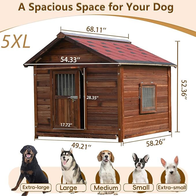 Waterproof Dog Houses for Large Dogs Outside with Door and Window, Luxury Dog House Outdoor, Sturdy Pet House for All Seasons and All Weather, 5XL