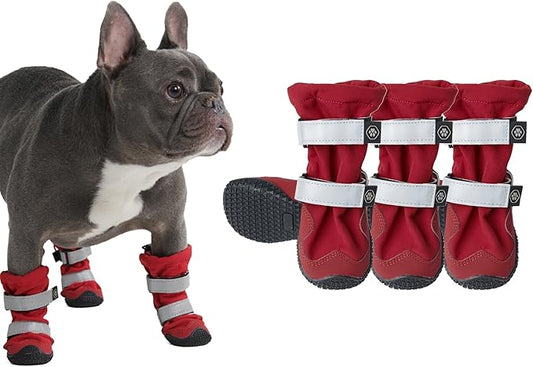 Spark Paws Dog Shoes, Waterproof Dog Boots for Medium to Large Dogs, Non Slip, Breathable Dog Booties and Paw Protectors - 4PCS Doggie Hiking Boots with Reflective Straps - Red, Size 2