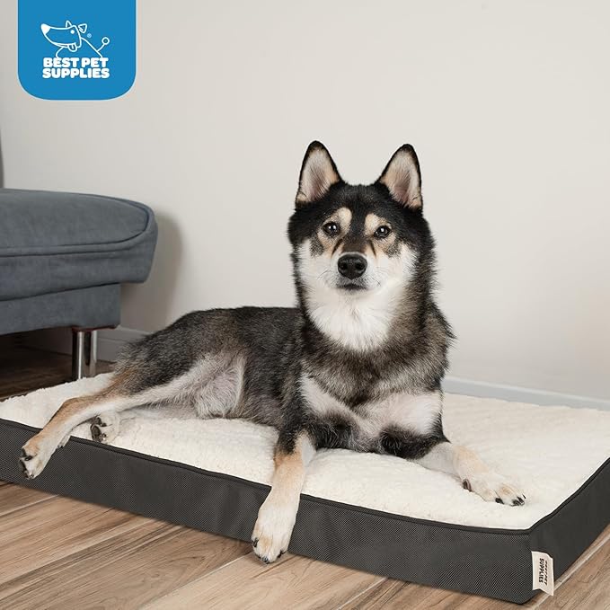 Best Pet Supplies Cute Dog Crate Mat Flat Bed with Waterproof Exterior, Thick Orthopedic Egg Foam Mattress, and Soft Sherpa Fleece Cover for Small, Medium, and Large Breeds - Brown, 24X16X3